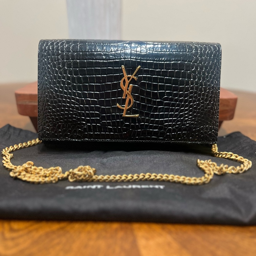 SOLD!!! Cassandre YSL Wallet on Chain in Croc Embossed Leather